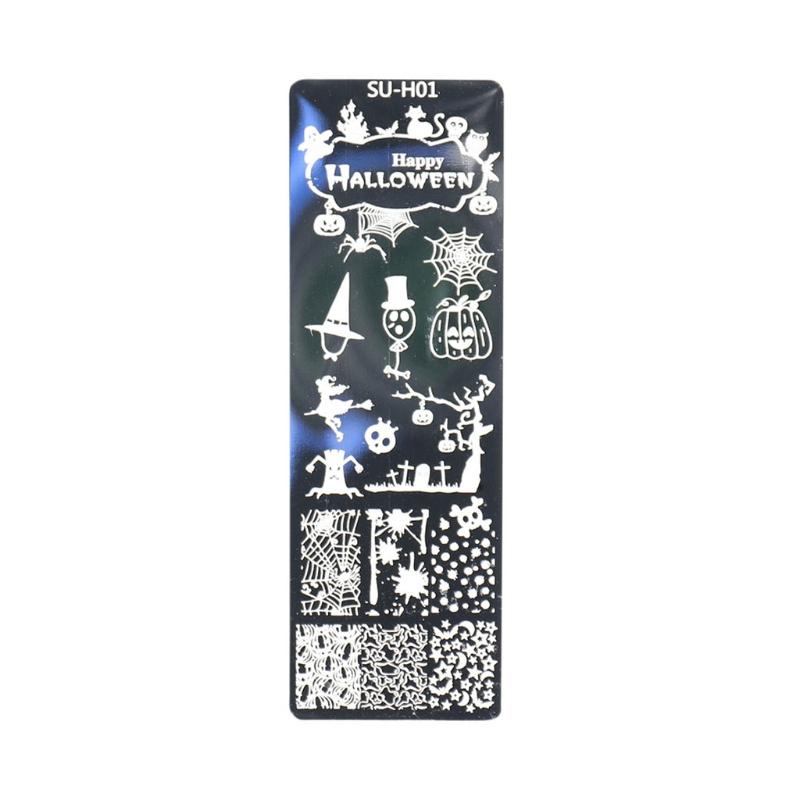 Halloween Nail Art Stamping Templates Kit 6 Pcs Nail Art for Image Plates Pumpkin Ghost Skull Bat Owl Spider Web Nail De