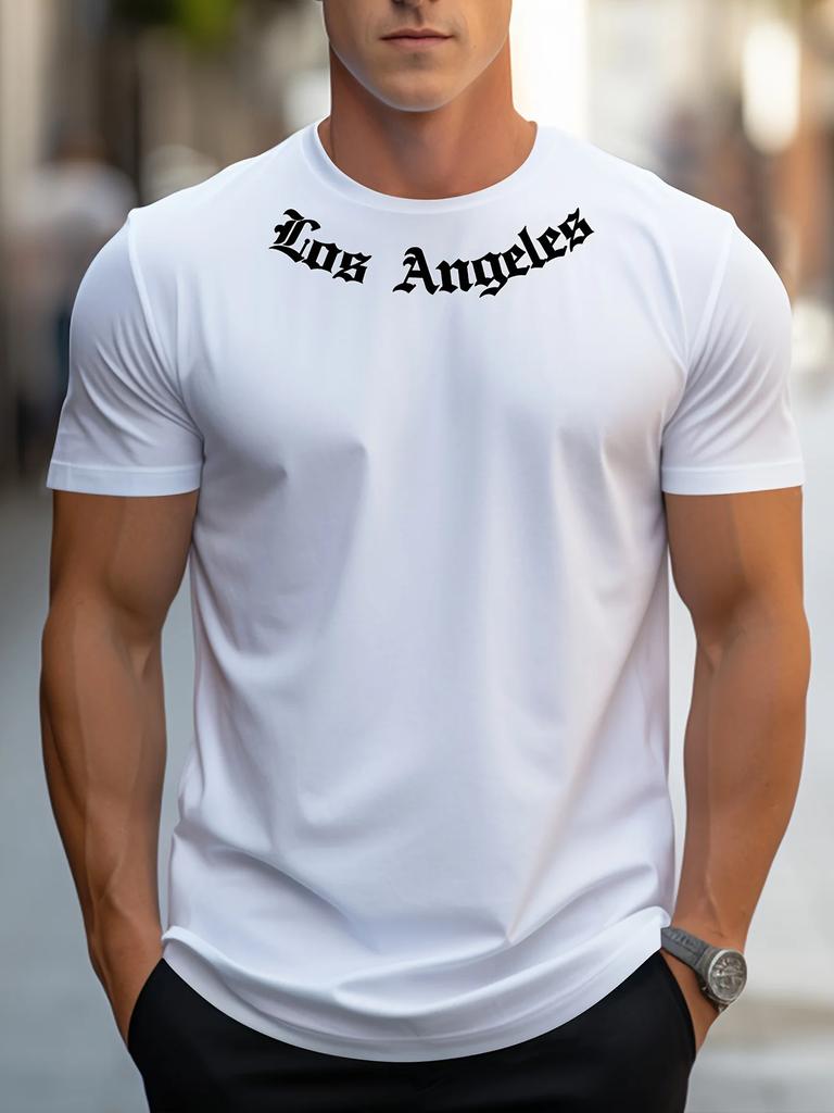 New Men's Summer Loose Size 100% cotton Los Angeles Print slim-fit casual sports crew neck short sleeve T-shirt top
