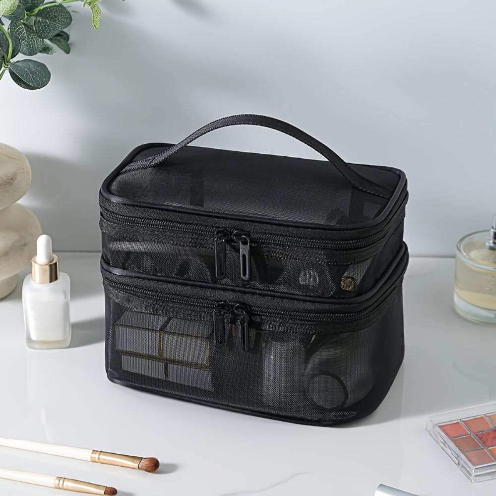 Dwupoziomowa kosmetyczka, toaletówka, podróżna siateczkowa kosmetyczka do przechowywania, pudełko kosmetyczne o dużej pojemności, kosmetyczka z uchwytem.