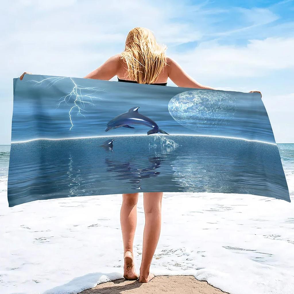 Dolphin Beach Towel,Cute Ocean Dolphin Themed Microfiber Bath Towel Gift,Funny Abstract Animal Sand Free Quick Dry Travel Towels