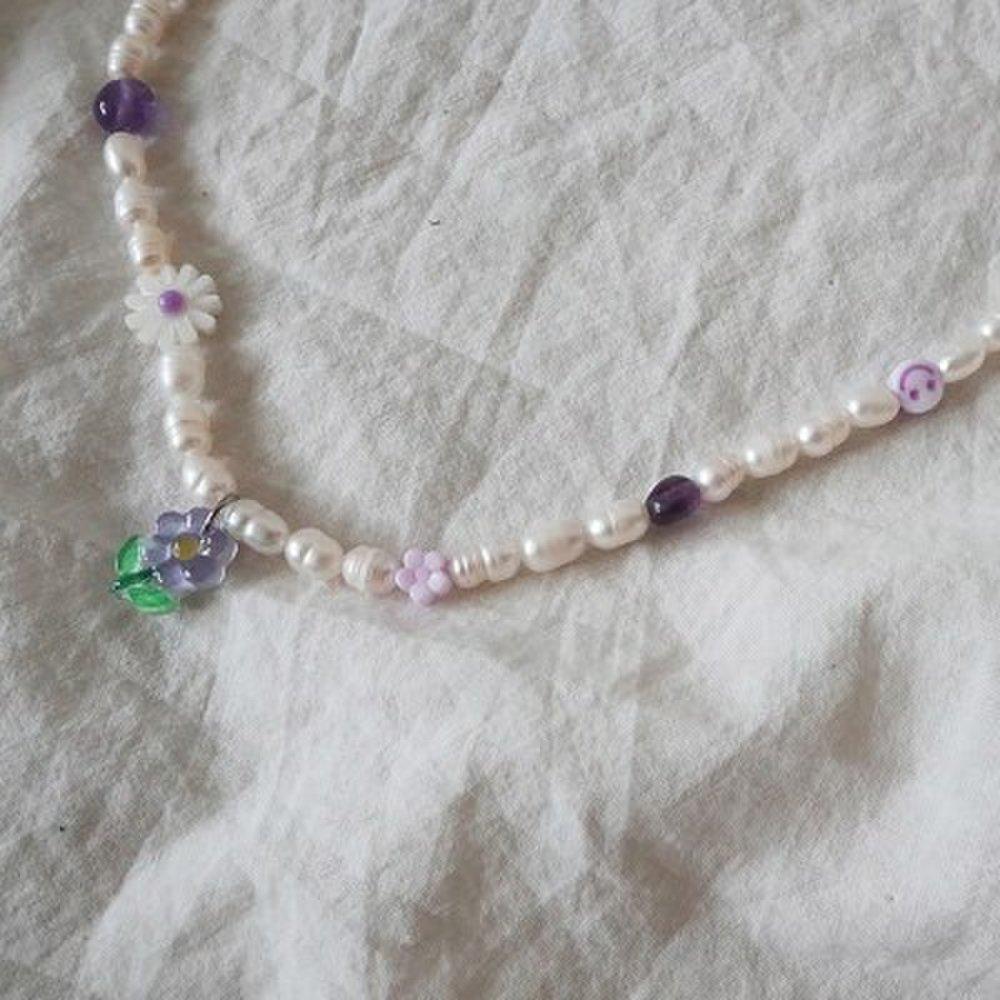 Surgical Freshwater Pearl Amethyst Gemstone Flower Choker Necklace