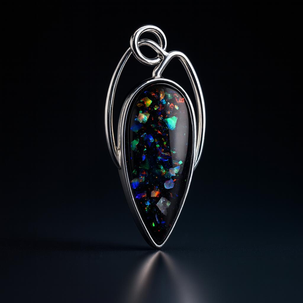 Certified 27 Ct Natural Black Opal Pear Pendant 925 Sterling Silver Jewelry
