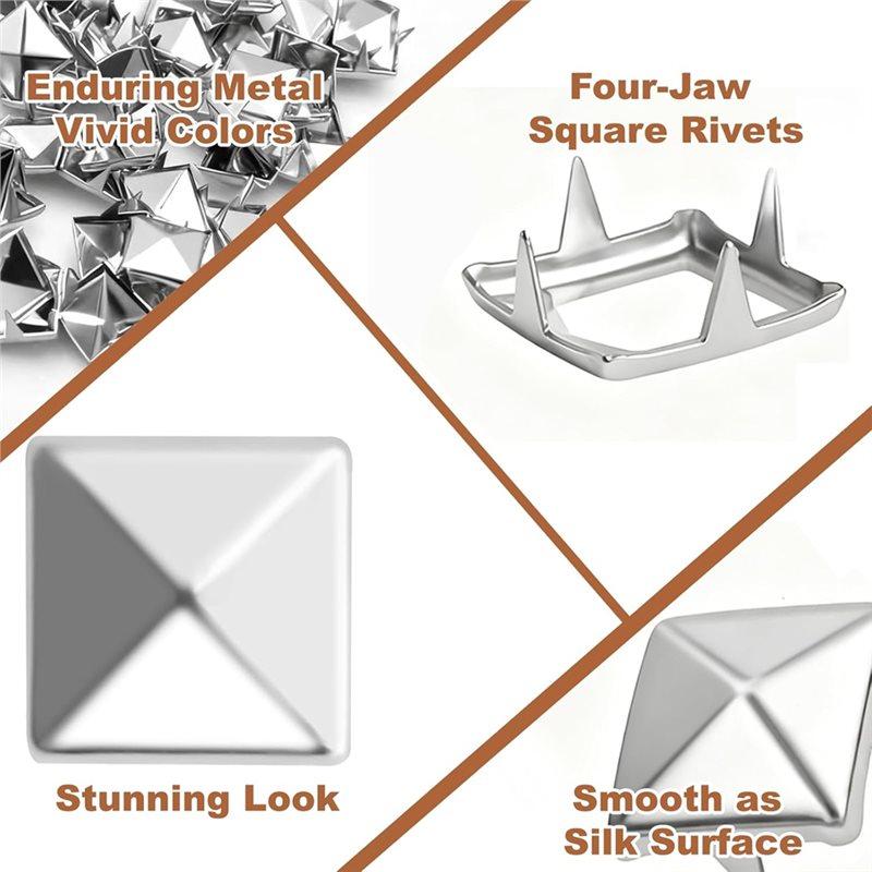 2025 Trend Jacket For Clothing Decoration, 500PCS 10Mm 4-Prong Square Spikes- Metal Pyramid Studs In Punk Style Rivets For Craft