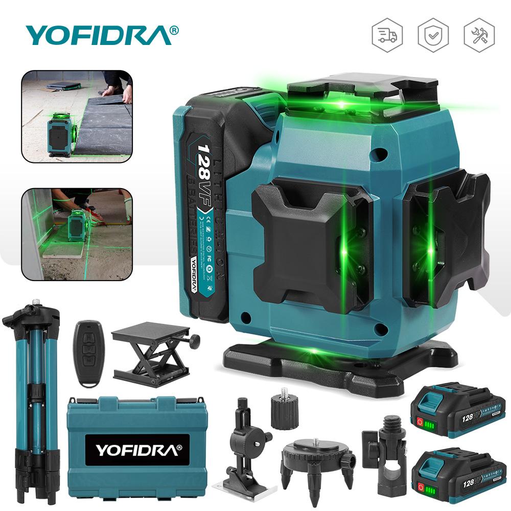 Yofidra 16 Lines 4D Laser Level Automatic 360 Horizontal Vertical Self-leveling Ultra Powerful Green Beam For 18V Battery