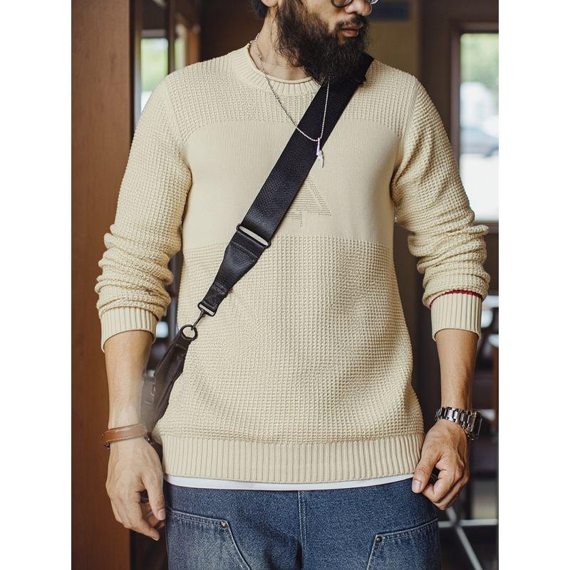 American Old Money Style Light Luxury Pure Cotton Round Neck Jacquard Sweater for Men, Winter Base Layer, Export Men's Clothing, All-Cotton Knitwear