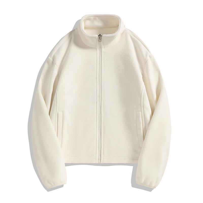 Women's Short Fleece Jacket for Autumn and Winter Outdoor Sports with Thick Fleece, Double-sided Fleece Cardigan Top
