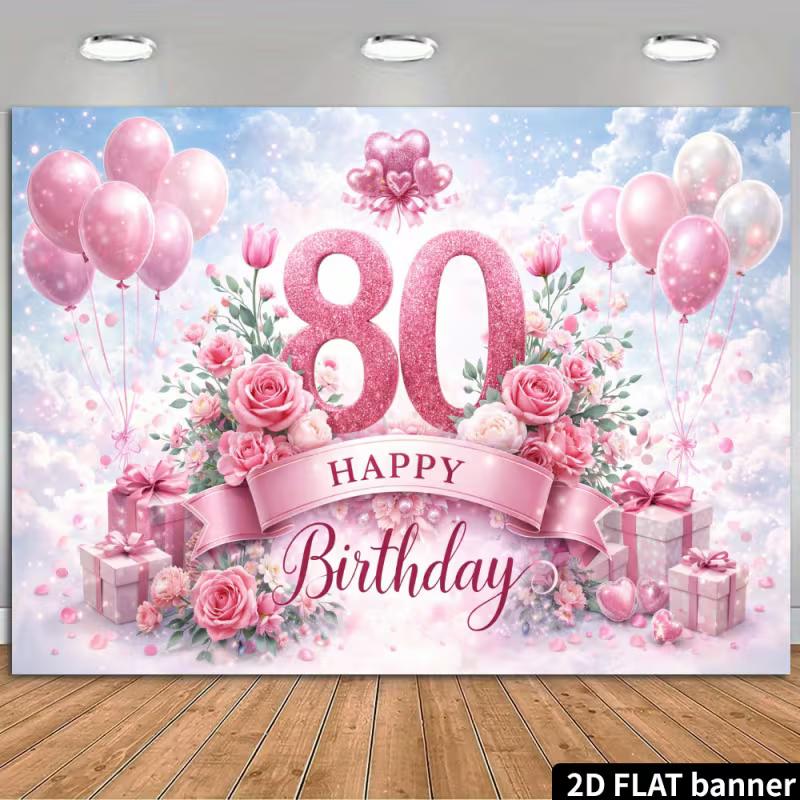 2D Sweet Pink Rose 80th Birthday Photography Backdrop