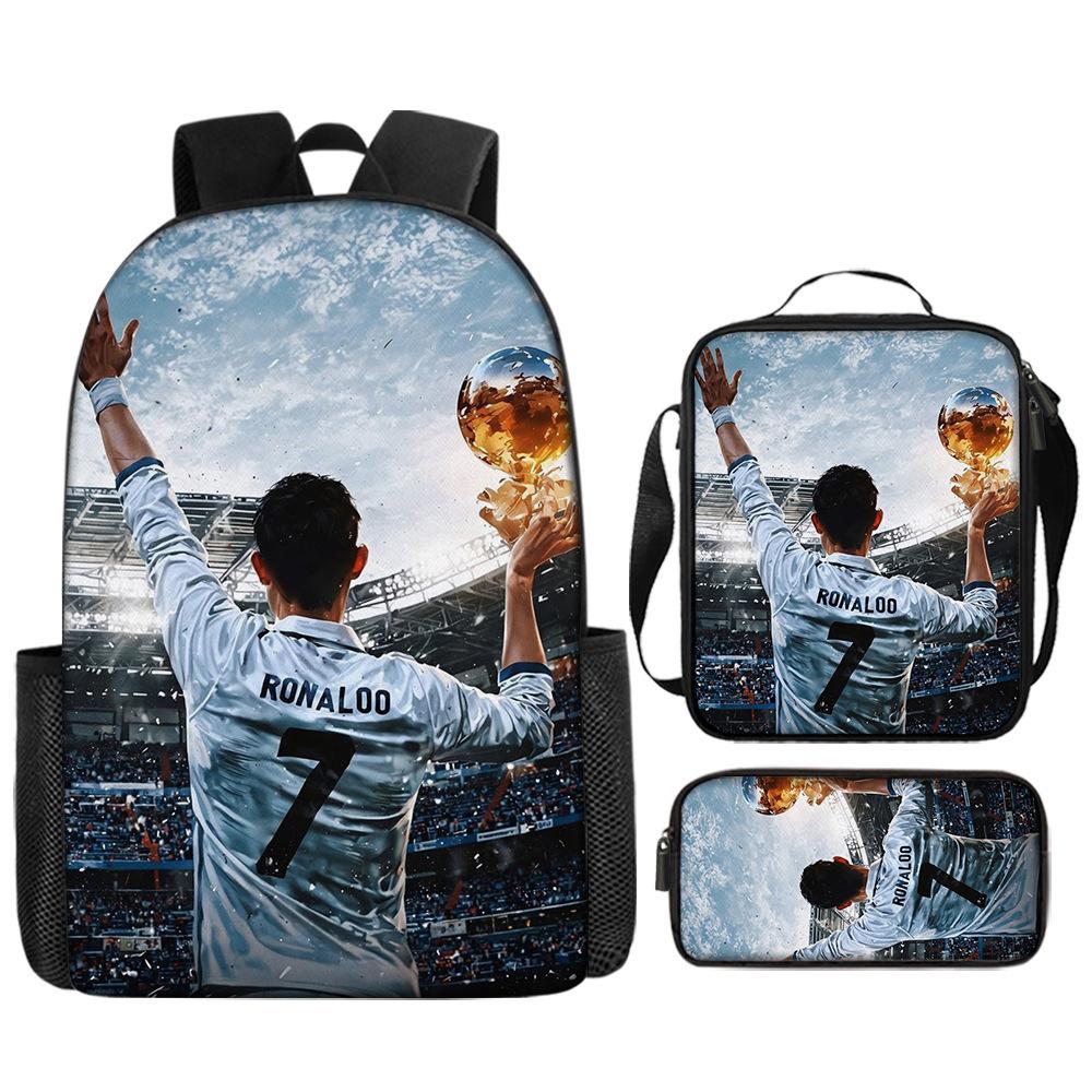 Zaino Stampato Stella del Calcio Zaino Scolastico per Bambini in Tre Pezzi Zaino Cartone Animato per Studente di Scuola Elementare