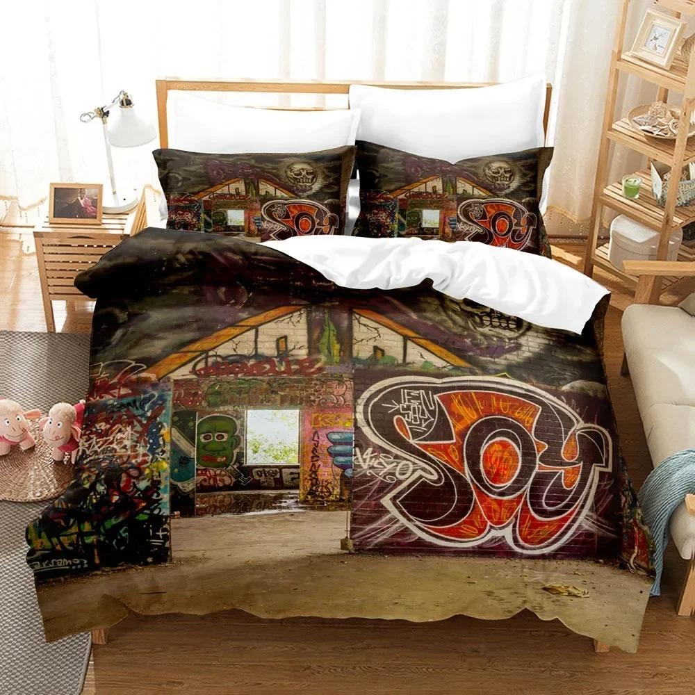 Comforter Graffiti Wall Urban Street Art Painting Bedding Set Bedroom Soft Modern S Comefortable Quilt