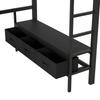 Letto a soppalco in metallo per giocare 140 x 200 cm con USB, LED, Scrivania, Armadio Aperto e 3 Cassetti per Biancheria, Nero