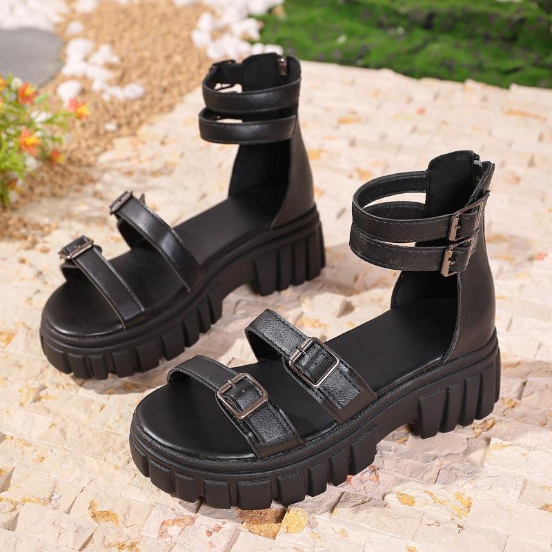 

Fashion Women Concise Casual Wedge Sandals 2024 Summer Platform Sandals Woman Outdoor Non Slip Roman Shoes New Big Size Shoes for Women 35 чёрный