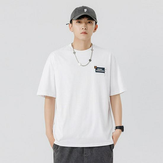 Kunhai Pengyun Men's Summer Heavyweight Cotton T-Shirt - Casual Short Sleeve with Simple Embroidery