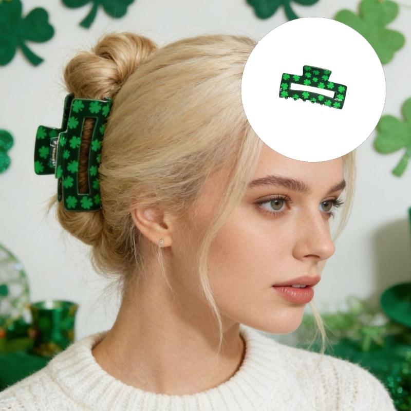 Shamrock Hair Clip For StPatricks Day Slip Resistant Acrylic Hair Claw Clip For Women Girl And Kids Festival Event