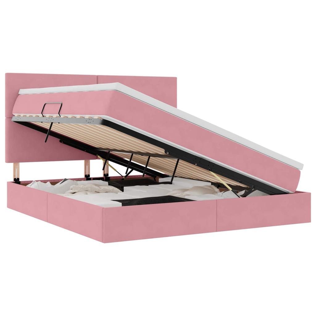 Storage Bed with Mattress Pink 160 x 200 cm Velvet
