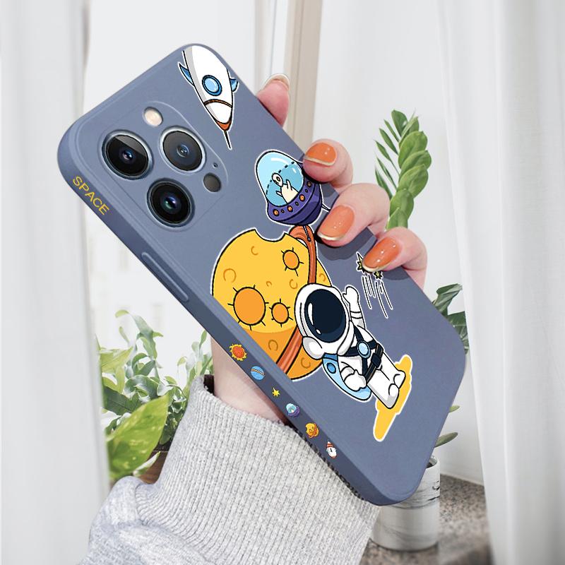

Для iPhone 16 15 14 13 12 Pro Max 13 12 Mini 14 15 16 Plus SE Мультяшный Луна Космос Астронавт Боковой Узор Дизайн Мягкий Полный Линзы Защитный Чехол iPhone 16 Pro