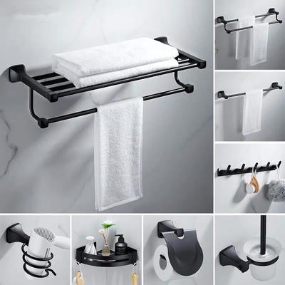 Tuqiu Accessoires de Salle de Bain Noir Porte-Serviettes,Étagère de Salle de Bain,Porte-Papier,Porte-Serviettes,Porte-Brosse de Toilette Quincaillerie de Salle de Bain