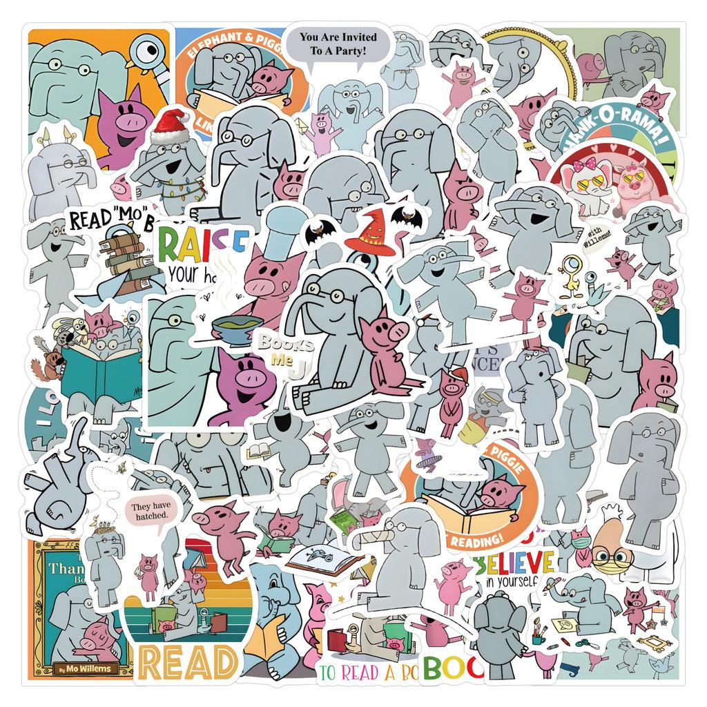 60 New Elephant and Piggie Graffiti Stickers Decorate Notebook Suitcase Cartoon Stickers