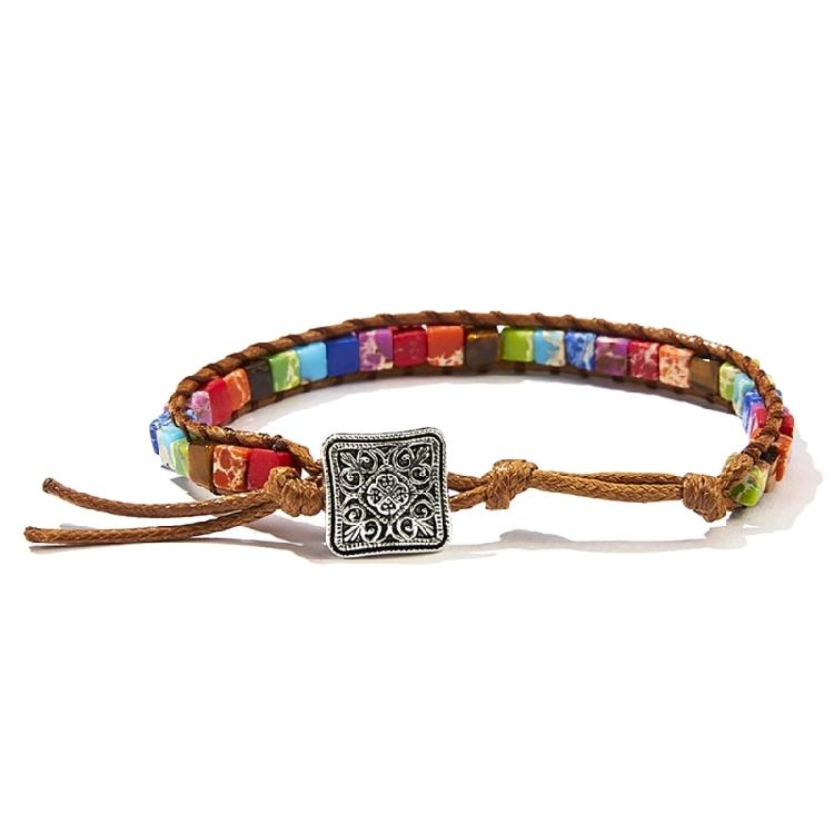 Stone Wrap Leather Bracelets Vintage 2 Strands Multilayer Woven for Women Men