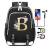 26 English Letters Black Backpack Cosplay Canvas Rucksack Children Kids Schoolbag Travel Bag Back To School Bookbag
