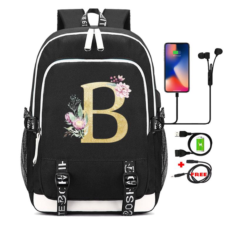 26 English Letters Black Backpack Cosplay Canvas Rucksack Children Kids Schoolbag Travel Bag Back To School Bookbag