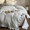 INS Princess Ruffle Edge Gauze 100% Cotton Pillow Case Breathable Duvet Cover Without Filler 3PCS Floral Home Bedding Set