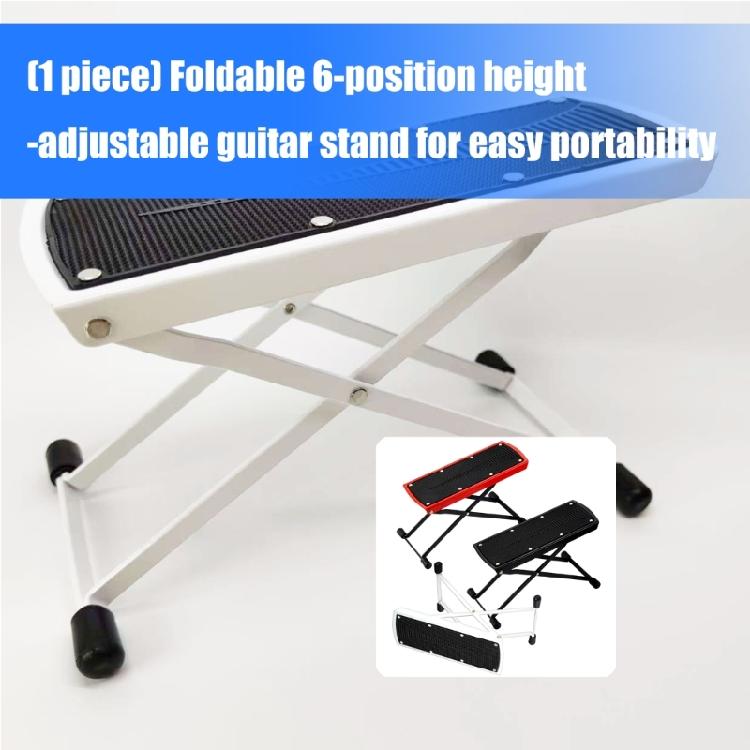 Steel Reinforced Guitar Foot Stool 6 Adjustable Positions Foldable Frame Slip Resistant Rubber Base For Enhanced Comfort