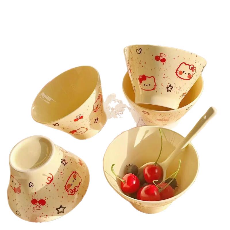 ZISIZ Cherry Cat Ceramic Douli Bowl Set