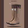 Stylish Unisex High-Top Rain Boots: Waterproof, Splash-Proof, Windproof, with Drawstring and Ribbed Texture for Travel and Wading.