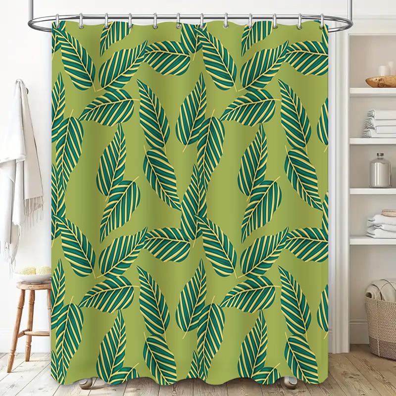 Leaf Pattern Shower Curtain Green Background Bathroom Decor Waterproof Print Shower Curtains for Kids Room Home Decoration 180x2