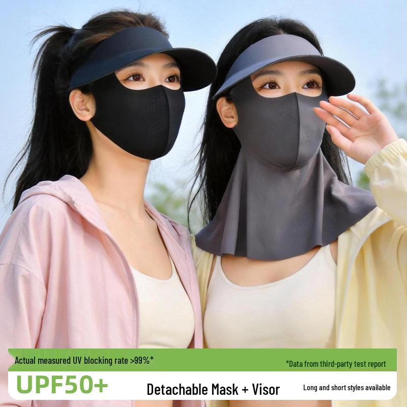 Women's Detachable Brim Sun Protection Face Mask, Ice Silk UV Shield, Full Face and Neck Coverage, Breathable Summer Facekini.