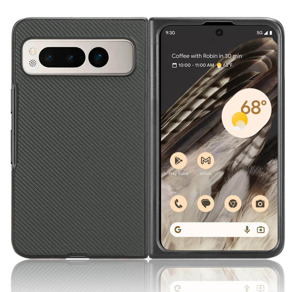 For Google Pixel Fold Fiber Carbon Texture Leather Case Ultra Thin Shockproof Protective Non-Fingerprint Cell Phone Cover