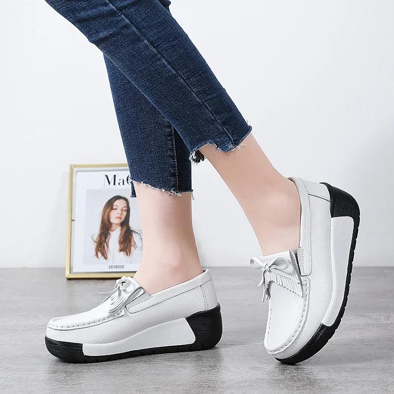Leichte Mode Dicke Sohle Plateau Schuhe Damen Echtes Leder Hohe Qualität Keilabsatz Schuhe Damen Weich Rutschfest Mutter Schuhe