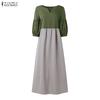 ZANZEA Lässiges, langes Kleid mit V-Ausschnitt und 3/4-Ärmeln für Damen