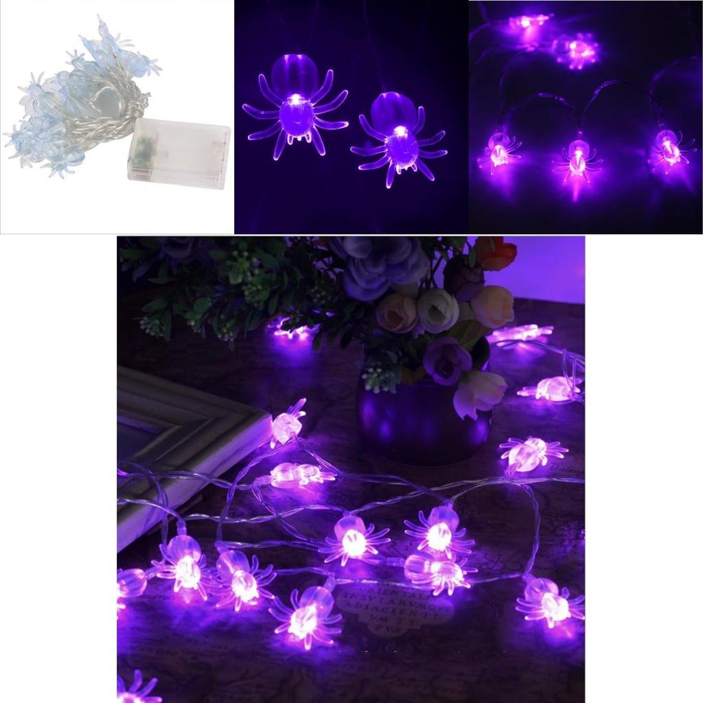 Premium Quality Purple Led String Lights Featuring Bats And Spiders For Halloween