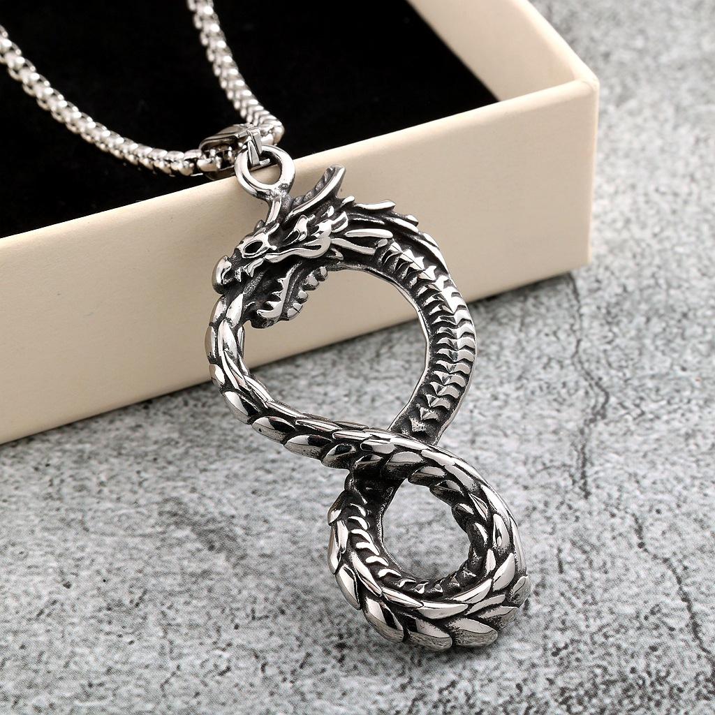 Vintage Stainless Steel 3D Dragon Pendant Necklace Unisex Design