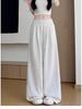 Women's White-Gray Low-Waist Wide-Leg Sweatpants - Petite, Casual, Autumn Drape