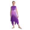Girls Liturgical Dance Dress - Sleeveless Mock Neck Tunic with Asymmetrical Hem & Shiny Sequins for Worship Performance