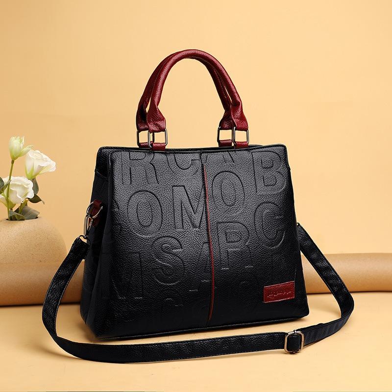 New Handbag Going Out Messenger Bag Large Capacity Soft Leather Letter Embossed Shoulder Tote Bag