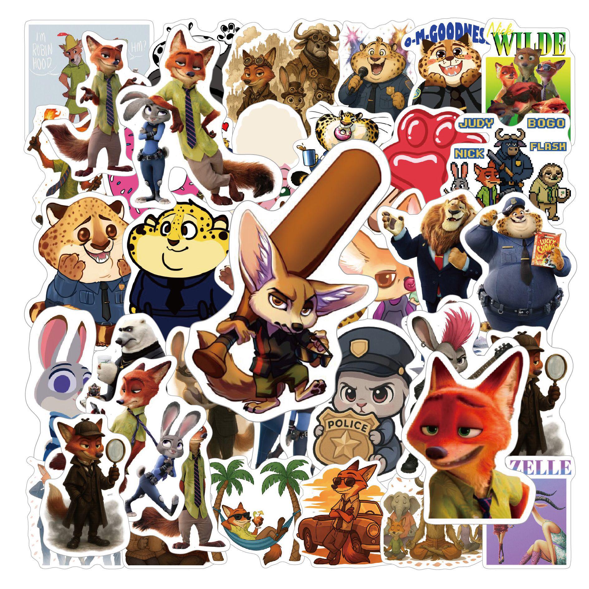 

Zootopia Sticker Book: 51 Glossy Cartoon Stickers for Backpacks and Thermos Decorations. 5-6.5 CM