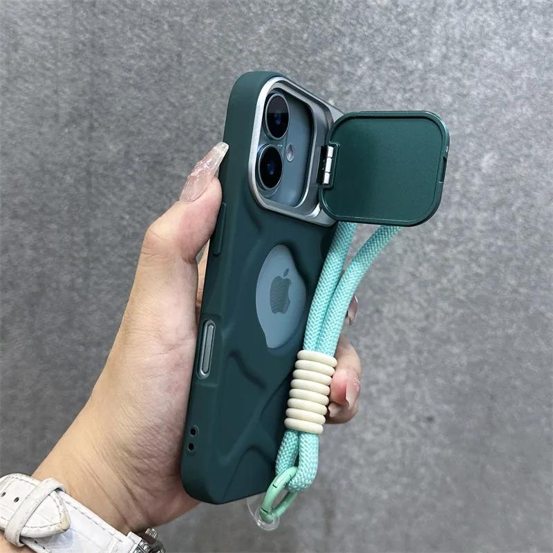 

Складана Захист Камери Лінза Підставка Тримач М який Чохол Для iPhone 17 16 15 14 13 12 11 Pro Max Ремінець на Зап ястя Силіконовий Ударостійкий Чохол For iPhone 14