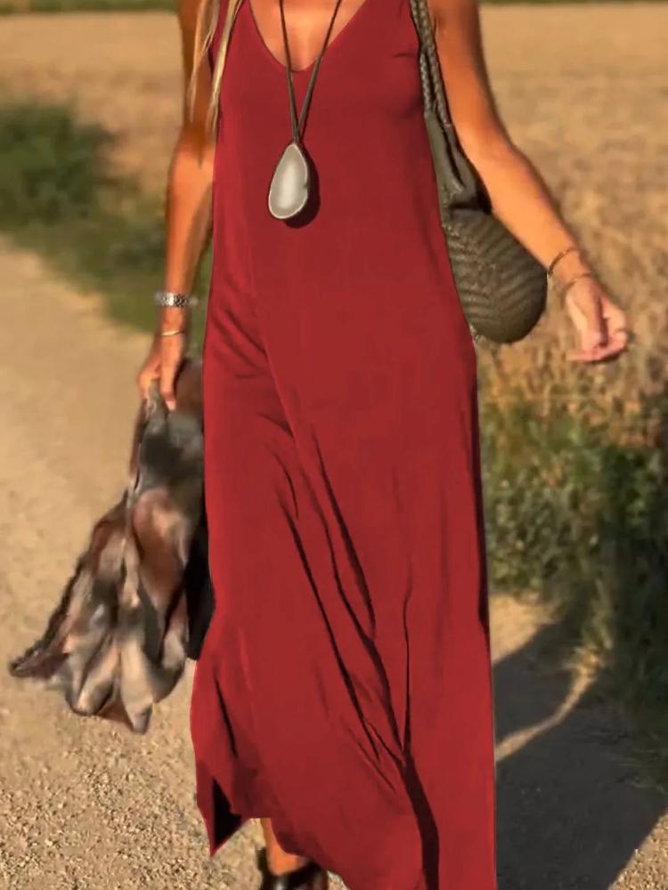 Letní dámské trendy šaty na ramínka s výstřihem do V