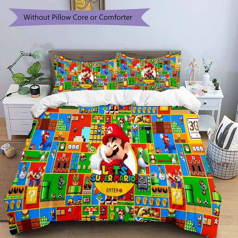 Classic Super Mario Printed 3pcs Bedding Set Soft Microfiber 1 Duvet Cover And 2 Pillowcases Home Bedroom Decor Xmas Gift Q1297