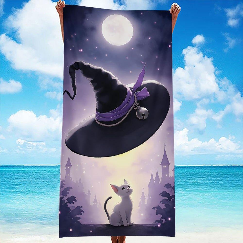 

Magical Witch Hat Cat Night Sky Beach Towel, Ultra Soft Quick Dry for Yoga Travel Beach Camping W30*H60(CM)