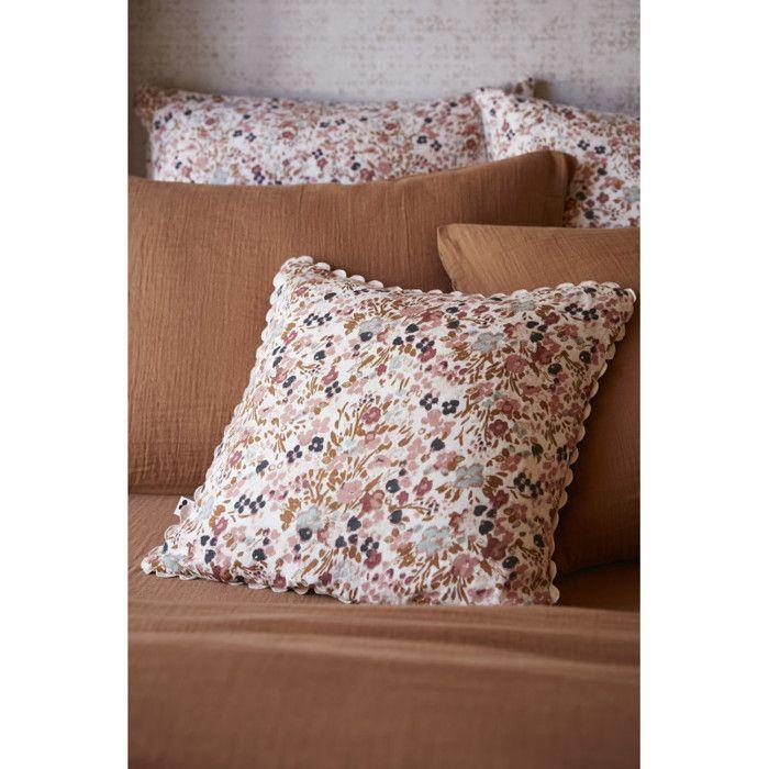 Coussin déhoussable festonné "Capucine" 40 x 40 cm "Gaze de Coton" - Capucine Pampa - Coussin déhoussable festonné 40 x 40 cm