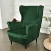Wingback Chair Cover, Elastic Velvet, XL, Green, Universal Seat