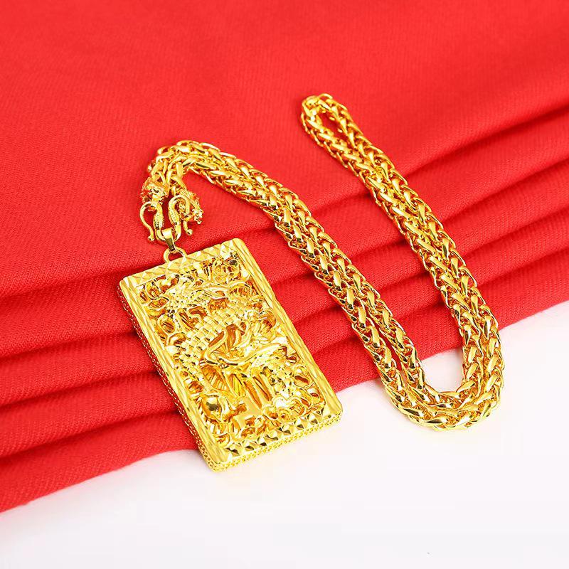 

Men s Gold-Plated Brass Dragon Pendant Necklace - Zodiac Dragon Head Design.
