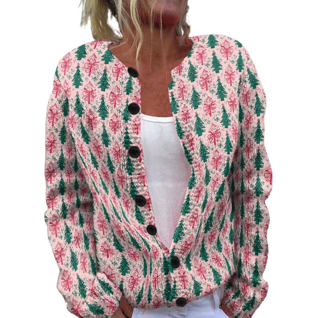 Round Neck Long Sleeve Christmas Cardigan Sweater YXX-YK01
