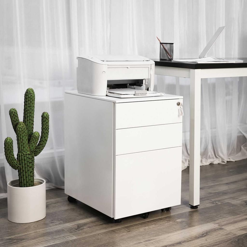 SONGMICS Steel Rolling Cabinet with 3 Drawers and Hanging File Lockable Office Cabinet