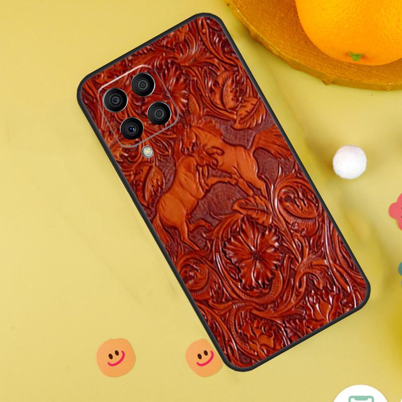 Brown Tooled Leather Pattern Case For Samsung Galaxy M31 M32 M12 M52 M21 M15 M55 M56 M36 M16 M06 M13 M33 M53 M14 M34 M54