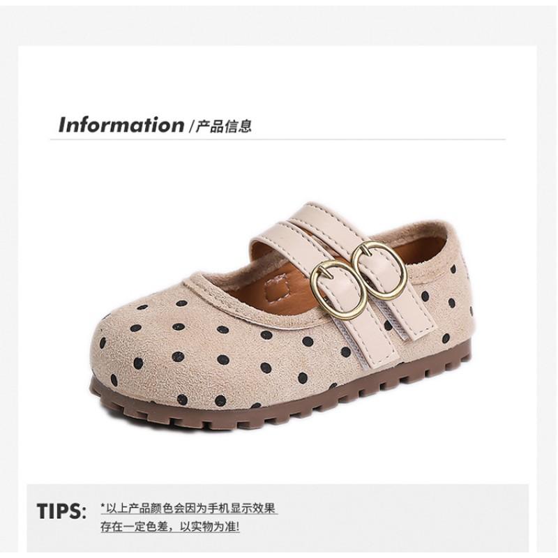 Cute Polka Dot Mary Jane Shoes Girls Soft Sole Comfortable Flat In Yellow Beige Khaki Ages 4-12